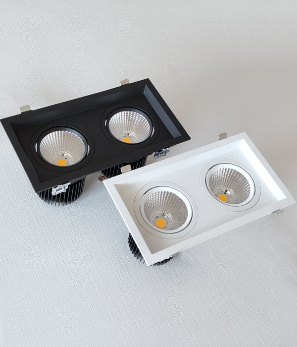 LED COB 도로시 2구 사각 매입등, 매입조명 (60W 블랙 화이트 필립스)